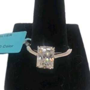 Sterling Silver 3.00 CTW Princess Cut Moissanite Solitaire Ring Size 8